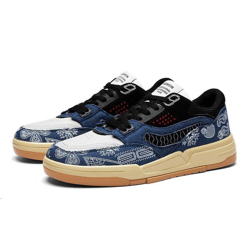 画像4: Denim paisley bandana pattern lace-up sneakers  男女兼用 ユニセックスデニムペイズリーバンダナ柄レースアップスニーカー (4)