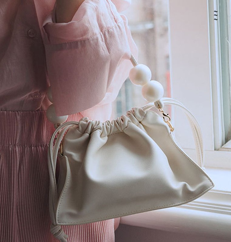 画像6: handle with pearl leather tote shoulder bag パールハンドルトートショルダーレザーミニバッグ (6)