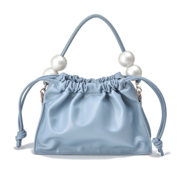 画像1: handle with pearl leather tote shoulder bag　パールハンドルトートショルダーレザーミニバッグ (1)
