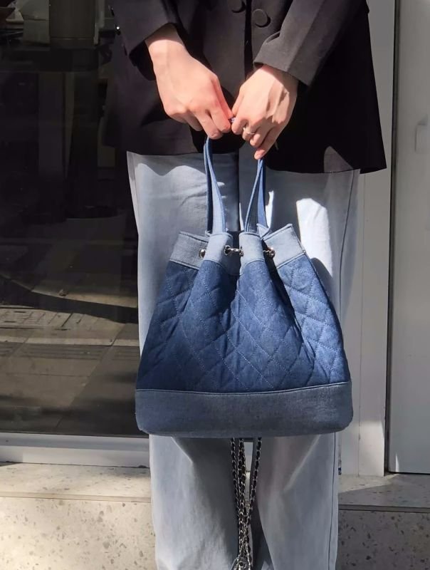 画像6: Quilted denim chain shoulder backpack tote shoulder bag キルティングデニムデニムチェーンショルダーバックパックトートバッグ (6)