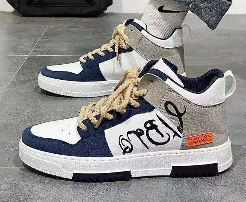 画像4: Bicolor leather paint high cut lace-up sneakers  男女兼用 ユニセックスバイカラーレザーペイントハイカットレースアップスニーカー (4)