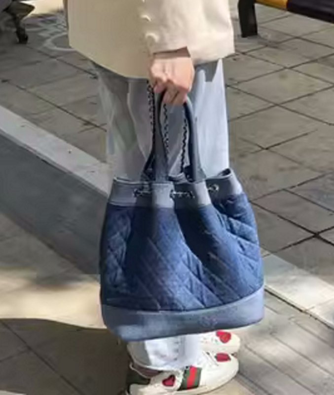 画像5: Quilted denim chain shoulder backpack tote shoulder bag キルティングデニムデニムチェーンショルダーバックパックトートバッグ (5)