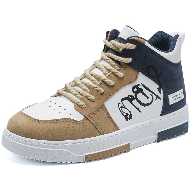 画像2: Bicolor leather paint high cut lace-up sneakers  男女兼用 ユニセックスバイカラーレザーペイントハイカットレースアップスニーカー (2)