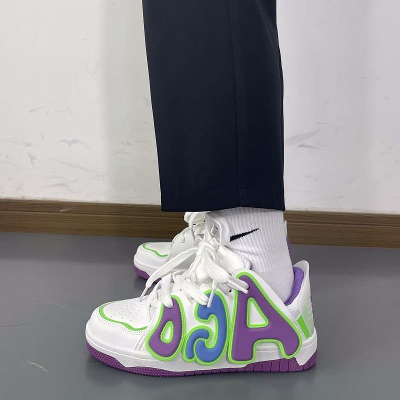 画像3: alphabet logo leather  paint high cut lace-up sneakers  男女兼用 ユニセックスアルファベットロゴ付きレザーハイカットレースアップスニーカー (3)