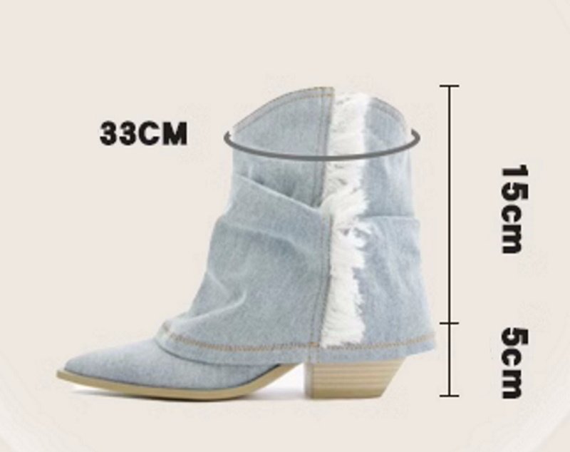 画像9: fringed denim short boots western boots  フリンジデニムショートスプリットブーツ ウエスタンブーツ (9)