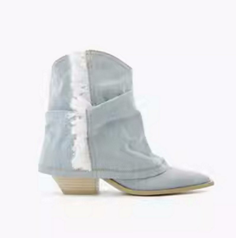 画像5: fringed denim short boots western boots  フリンジデニムショートスプリットブーツ ウエスタンブーツ (5)