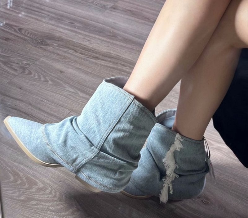 画像6: fringed denim short boots western boots  フリンジデニムショートスプリットブーツ ウエスタンブーツ (6)