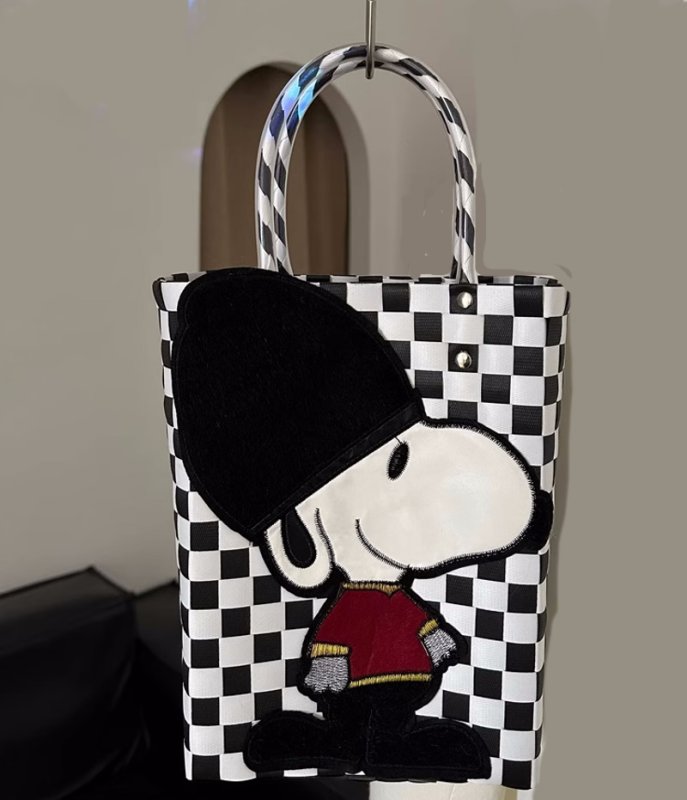 画像2: Snoopy Damier Checkered straw Tote Bagbasket picnic shopping bag スヌーピーダミエバスケットピクニックショッピングバッグ トート籠かご カゴ バッグ (2)