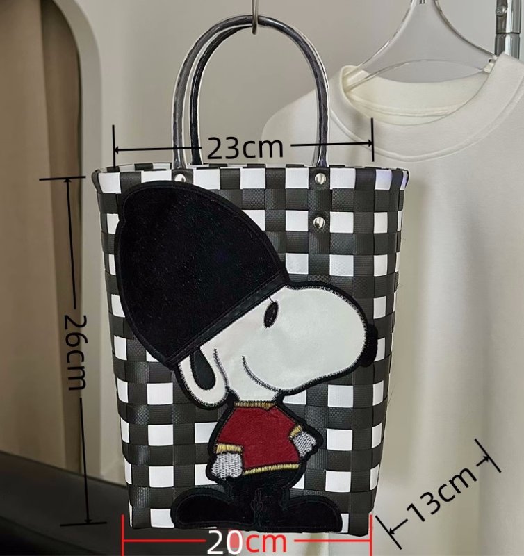 画像6: Snoopy Damier Checkered straw Tote Bagbasket picnic shopping bag スヌーピーダミエバスケットピクニックショッピングバッグ トート籠かご カゴ バッグ (6)