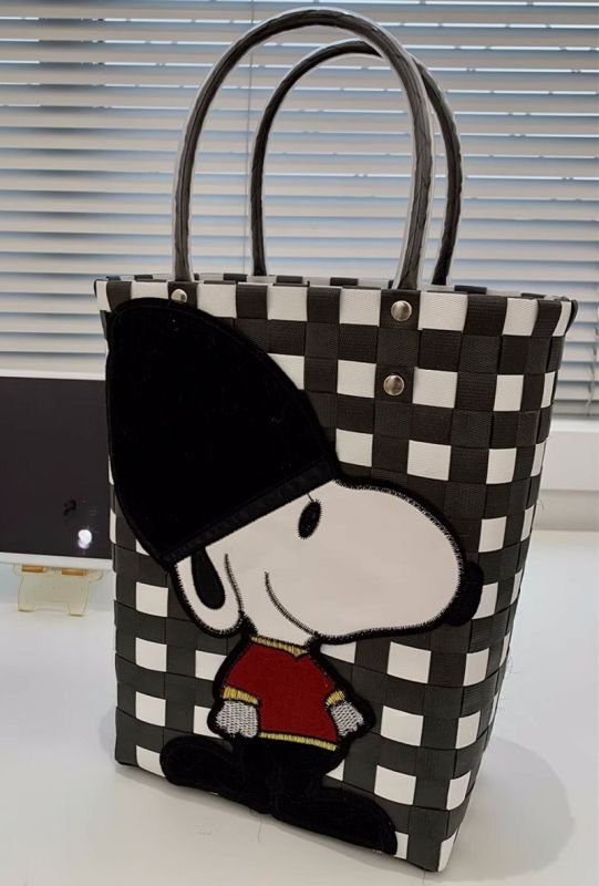画像3: Snoopy Damier Checkered straw Tote Bagbasket picnic shopping bag スヌーピーダミエバスケットピクニックショッピングバッグ トート籠かご カゴ バッグ (3)