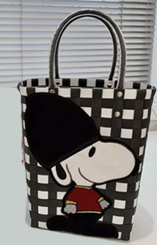 画像4: Snoopy Damier Checkered straw Tote Bagbasket picnic shopping bag スヌーピーダミエバスケットピクニックショッピングバッグ トート籠かご カゴ バッグ (4)