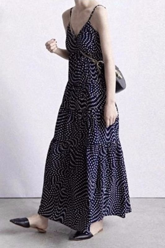 画像6:  dot camisole maxi long dress 　 ドットキャミソールマキシロングミディ  ドレス ワンピース  (6)