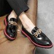 画像4: Men's  CHAIN PATENT LEATHER SLIP-ONS loafers   メンズパテントレザーチェーン付きブリティッシュ ローファースリッポン シューズ (4)