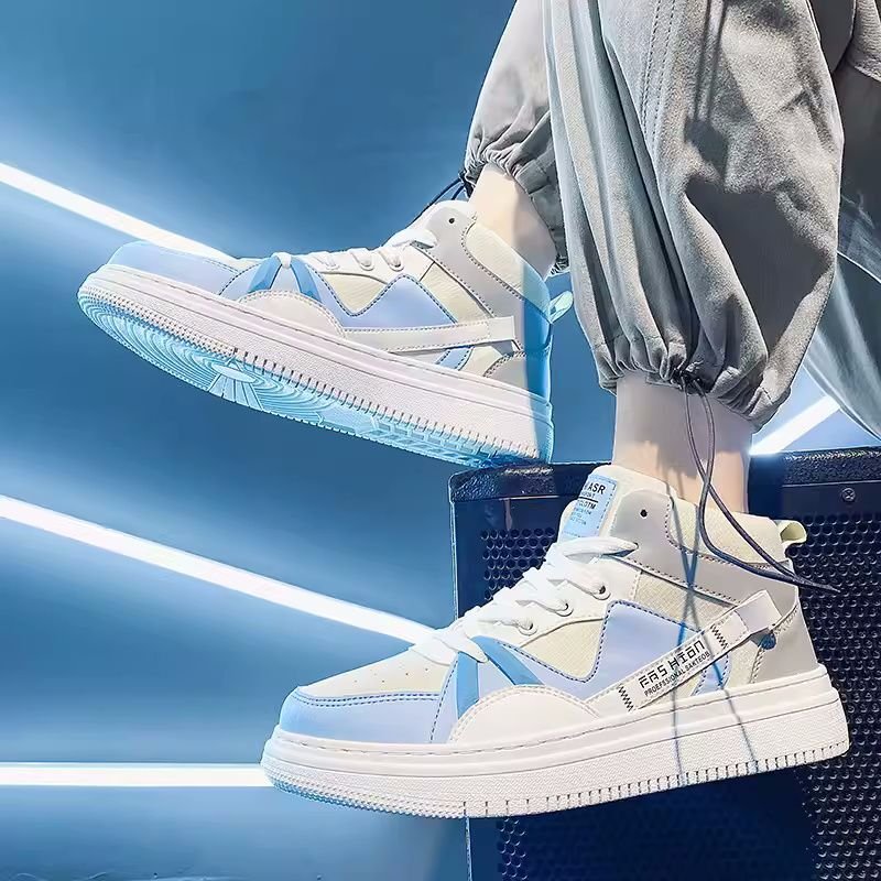 画像3: High-top leather bicolor lace-up sneakers shoes  男女兼用 ユニセックスハイトップレザーバイカラーレースアップスニーカー (3)