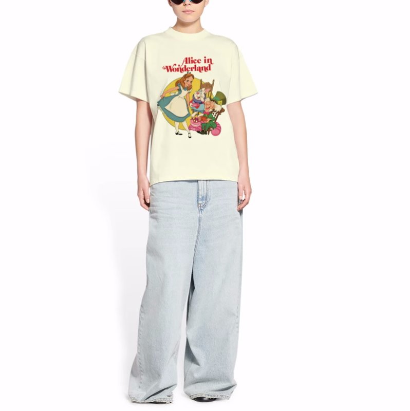 画像3: alice wonderland Print T-shirt 男女兼用ユニセックスアリスワンダーランドアリス不思議の国プリント半袖袖Tシャツ  (3)