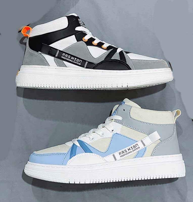 画像2: High-top leather bicolor lace-up sneakers shoes  男女兼用 ユニセックスハイトップレザーバイカラーレースアップスニーカー (2)