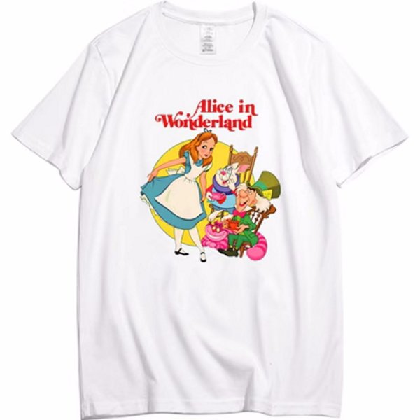 画像2: alice wonderland Print T-shirt　男女兼用ユニセックスアリスワンダーランドアリス不思議の国プリント半袖袖Tシャツ  (2)