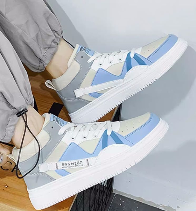 画像7: High-top leather bicolor lace-up sneakers shoes  男女兼用 ユニセックスハイトップレザーバイカラーレースアップスニーカー (7)