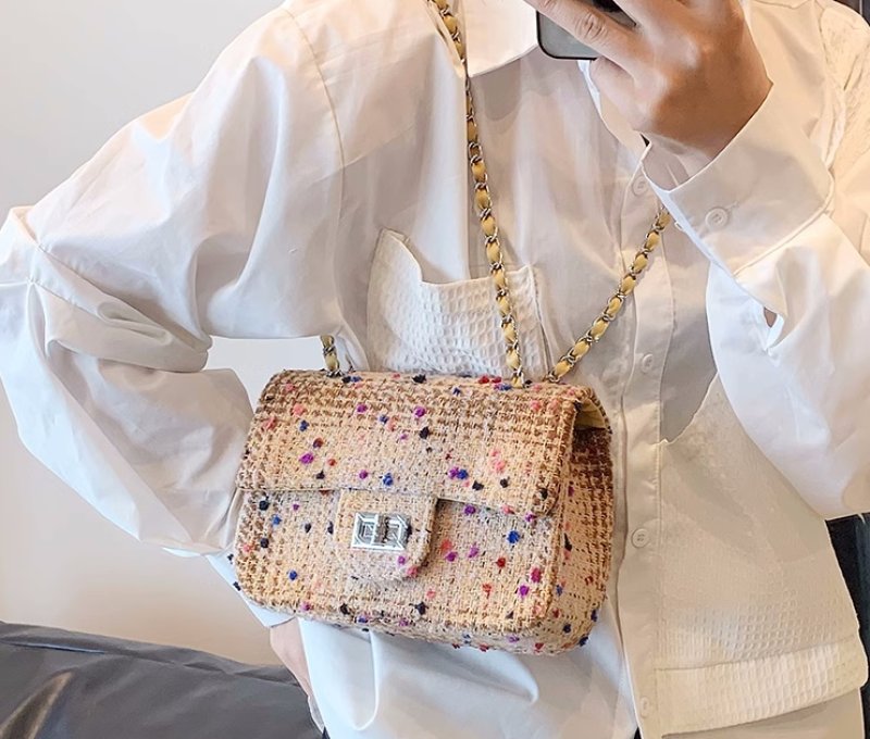 画像6: tweed chain shoulder strap tote shoulder bag  ツイードチェーンショルダーストラップトートショルダーバッグ (6)