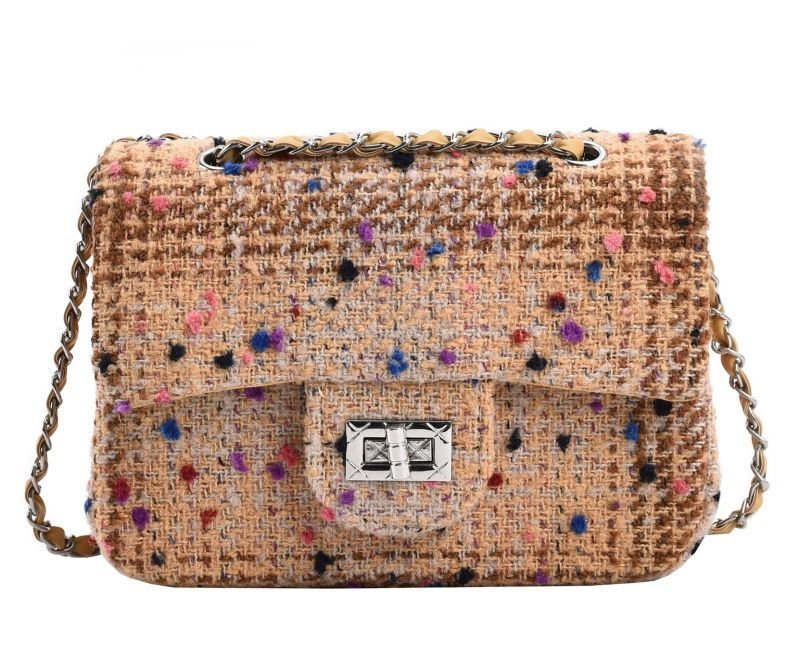 画像2: tweed chain shoulder strap tote shoulder bag  ツイードチェーンショルダーストラップトートショルダーバッグ (2)