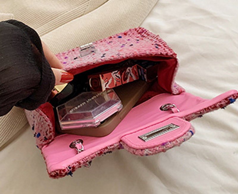 画像8: tweed chain shoulder strap tote shoulder bag  ツイードチェーンショルダーストラップトートショルダーバッグ (8)