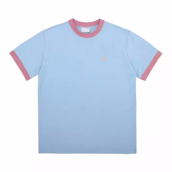 画像1: MLB color contrast stitching embroidery small label NY Short Sleeve T-shirt   　ユニセックス男女兼用MLBカラーコントラストステッチ刺繍 半袖Tシャツ (1)