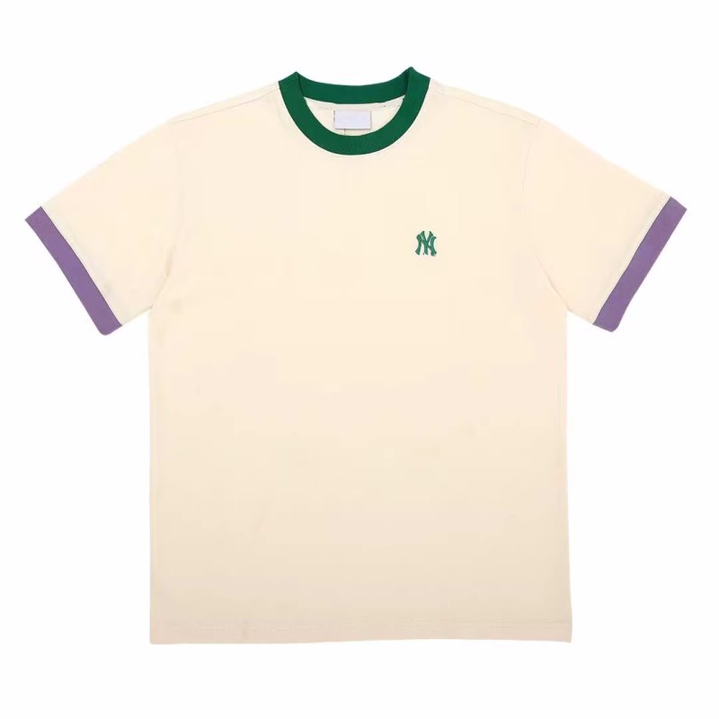 画像2: MLB color contrast stitching embroidery small label NY Short Sleeve T-shirt   　ユニセックス男女兼用MLBカラーコントラストステッチ刺繍 半袖Tシャツ (2)