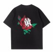 画像1: MLB l NY back rose print Short Sleeve T-shirt   　ユニセックス男女兼用MLB NYバックローズバラプリント半袖Tシャツ (1)