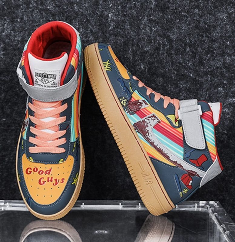 画像5:  Pop color graphic leather lace-up high cut sneakers　男女兼用ユニセックスポップカラーグラフィックレースアップハイカットレザースニーカー (5)