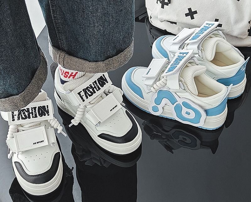 画像5:  Velcro thick-soled bread platform  lace-up sneakers ベルクロ厚底プラットホームレースアップスニーカー (5)