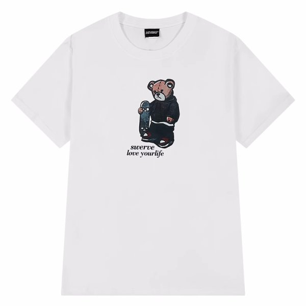 画像1: skateboard bear Short Sleeve T-shirt   　ユニセックス男女兼用スケートボードベア熊プリント半袖Tシャツ (1)