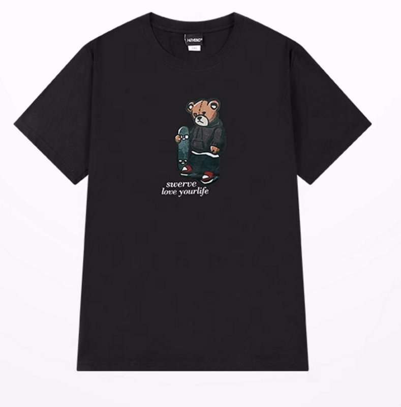 画像2: skateboard bear Short Sleeve T-shirt    ユニセックス男女兼用スケートボードベア熊プリント半袖Tシャツ (2)