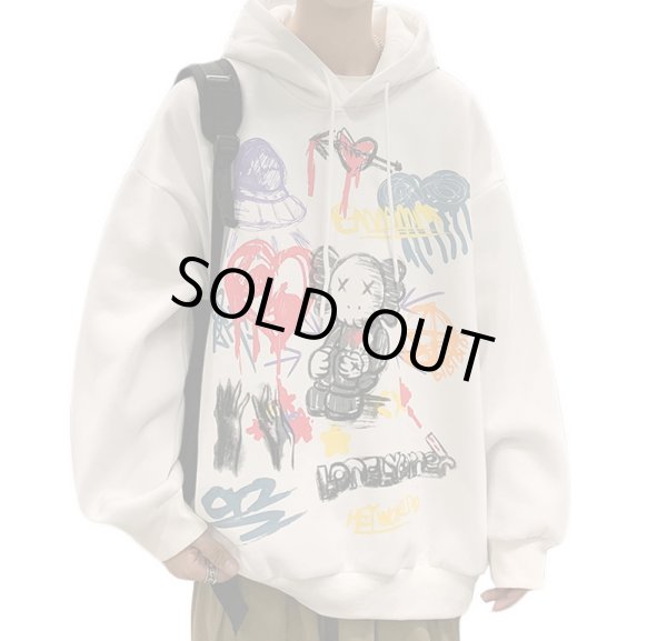 画像1: kaws graphic paint hoodie sweatshirt　ユニセックス男女兼用 カウズグラフィックペイントフーディパーカースエットパーカー (1)