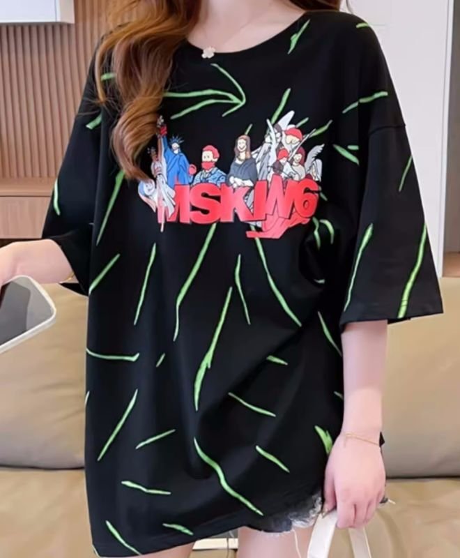 画像2: Statue of Liberty & Other Character Print Short Sleeve T-shirt    ユニセックス男女兼用自由の女神&アザーキャラクタープリント半袖Tシャツ (2)