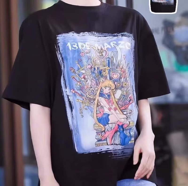 画像4: Oversized Sailor Moon half sleeve print T-shirt game of thrones 男女兼用ユニセックス セーラームーン プリント 5分袖Tシャツ  (4)
