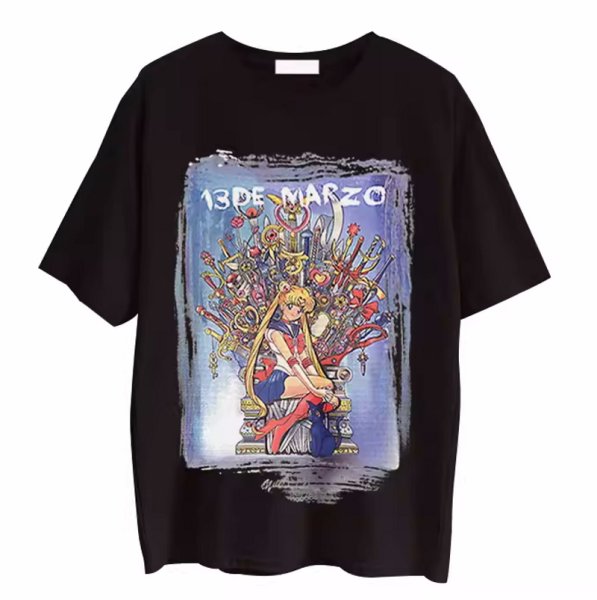 画像1: Oversized Sailor Moon half sleeve print  T-shirt　男女兼用ユニセックスセーラームーンプリント5分袖Tシャツ  (1)