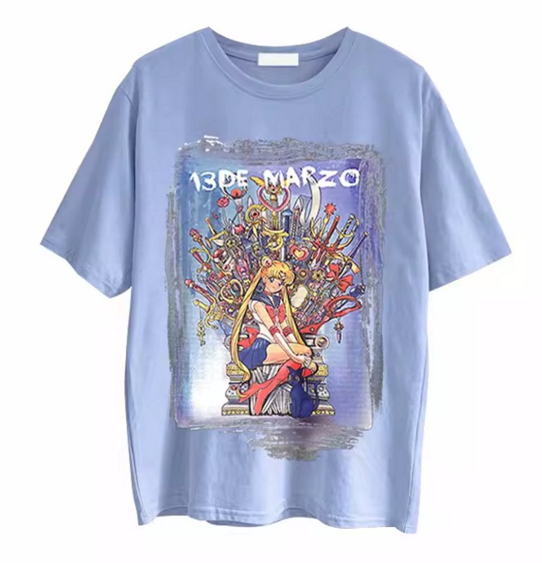画像2: Oversized Sailor Moon half sleeve print T-shirt game of thrones 男女兼用ユニセックス セーラームーン プリント 5分袖Tシャツ  (2)