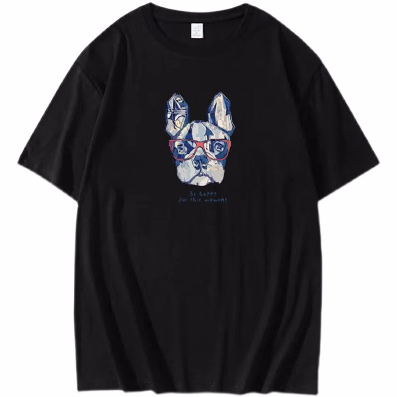 画像2: glasses dog print Short Sleeve T-shirt    ユニセックス男女兼用メガネグラスドッグプリント半袖Tシャツ (2)