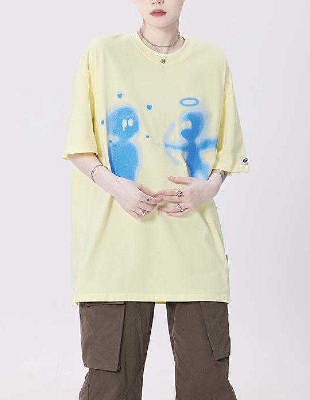 画像5: SALE セール  cupid angel print Short Sleeve T-shirt    ユニセックス男女兼用キューピット天使エンジェルプリントプリント半袖Tシャツ (5)