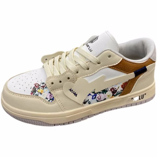 画像1: flower & heart leather lace-up sneakers shoes　 男女兼用 ユニセックスフラワープリント＆ハートエンブレムレザーレースアップスニーカー (1)