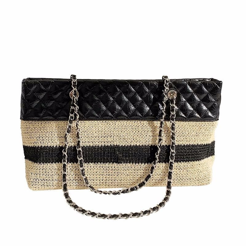 画像4: leather and raffia CHAIN HANDLE TOTE SHOULDER BAGShopping Bag  レザー&ラフィア チェーンハンドル籠かごトートショルダーバッグショッピングバッグ (4)