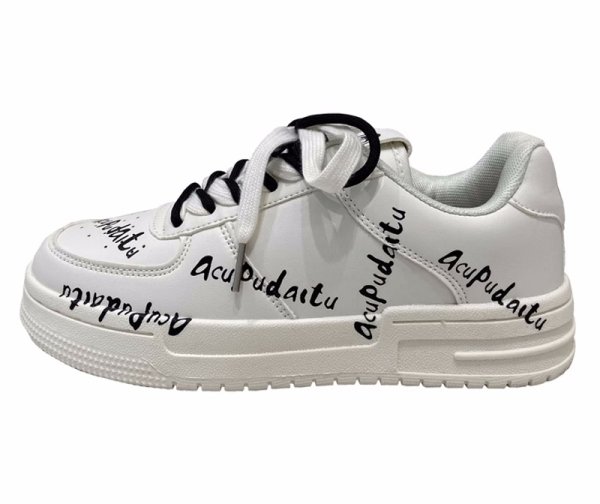 画像1: alphabet logo paint leather lace-up sneakers shoes　 男女兼用 ユニセックスアルファベットロゴペイントレザーレースアップスニーカー (1)