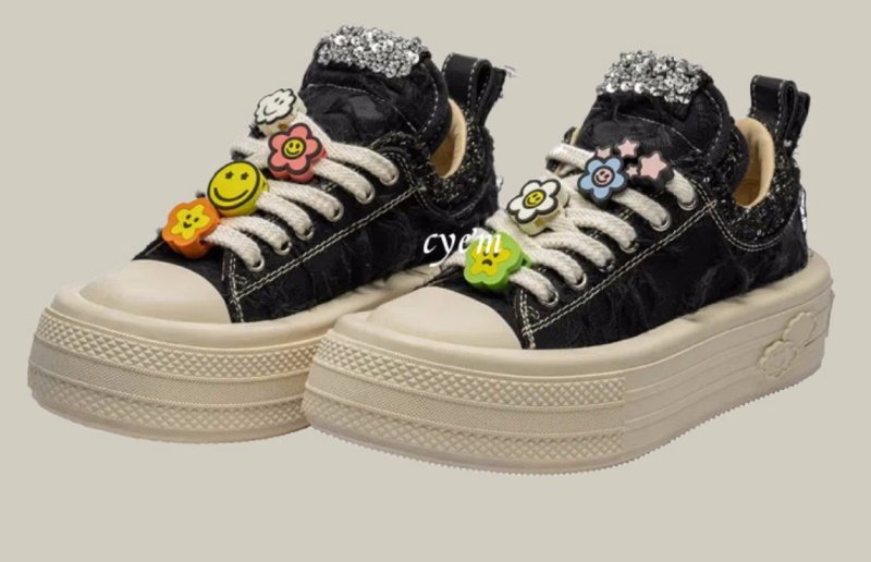 画像10: Thick bottom damage style character canvas lace-up sneakers ダメージ風キャラクターキャンバス厚底プラットホームレースアップスニーカー (10)