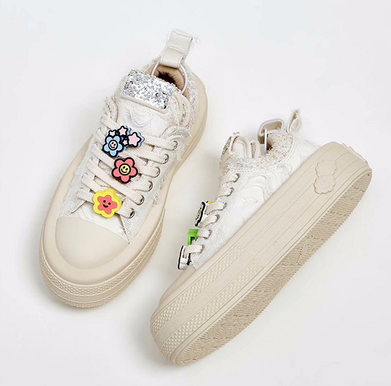 画像13: Thick bottom damage style character canvas lace-up sneakers ダメージ風キャラクターキャンバス厚底プラットホームレースアップスニーカー (13)