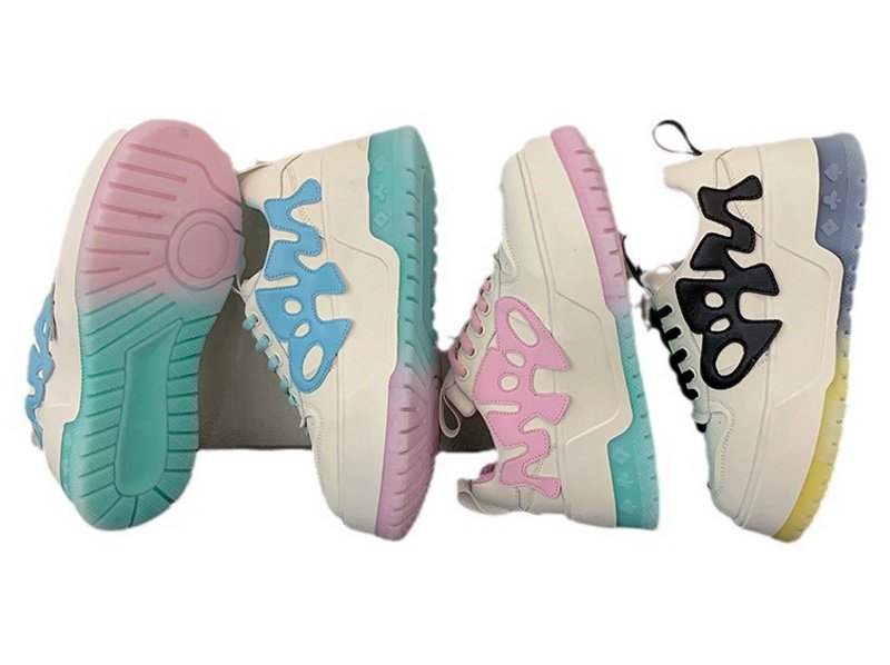 画像7: women's sports and leisure pink inner lace-up sneakers レザーカラフル厚底プラットホームレースアップスニーカー (7)