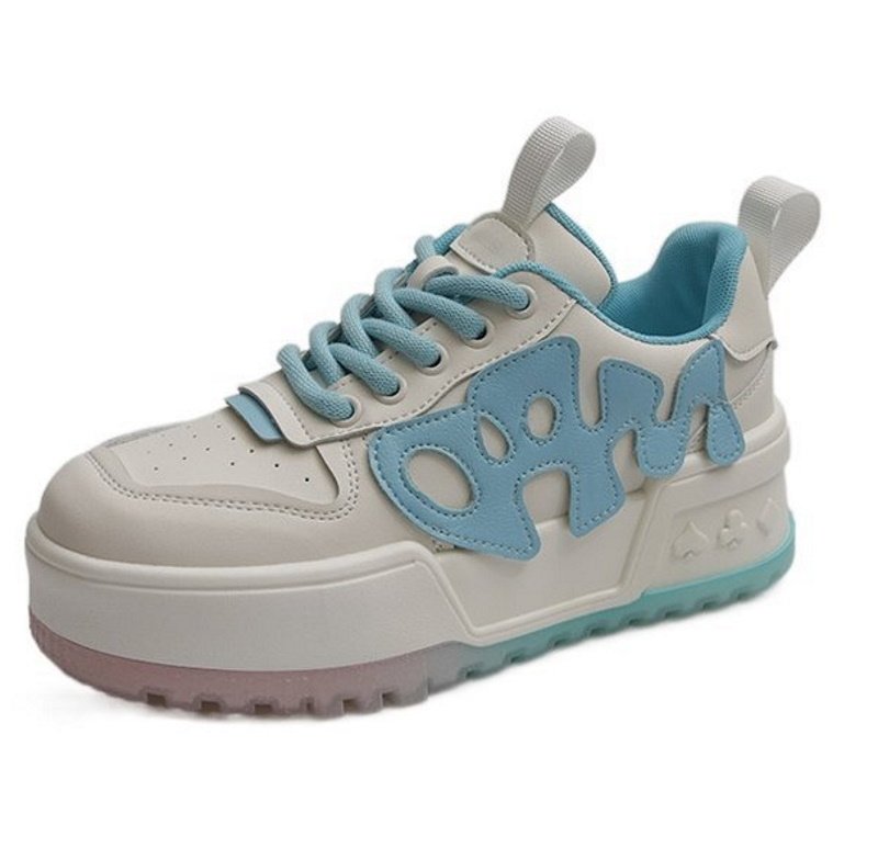 画像2: women's sports and leisure pink inner lace-up sneakers レザーカラフル厚底プラットホームレースアップスニーカー (2)