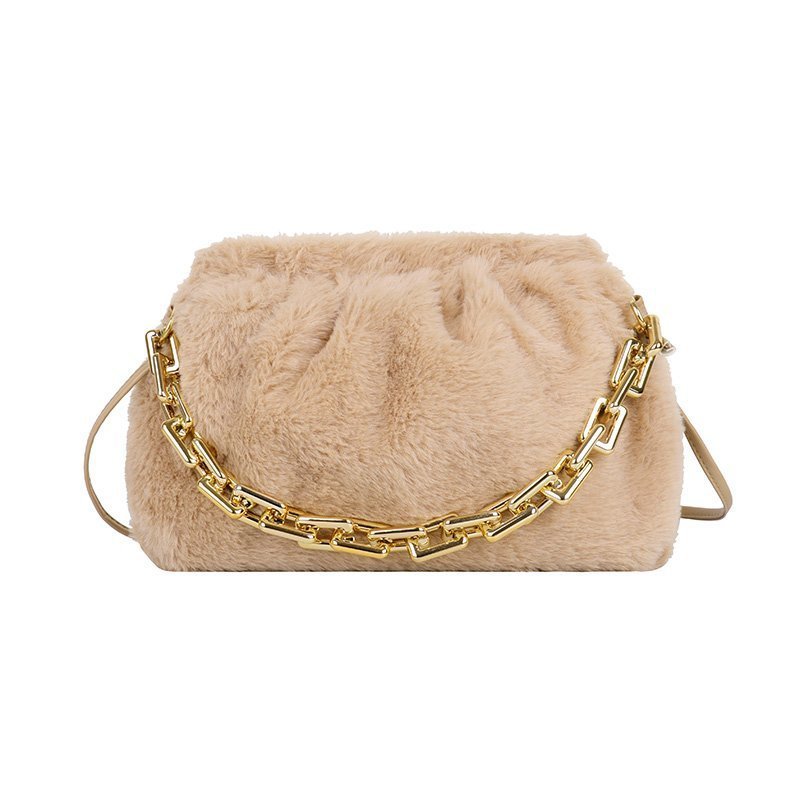 画像2: fur tote one shoulder underarm bag shoulder tote bag  ファーアンダーアームチェーンハンドルトートショルダーショッピングバッグ (2)