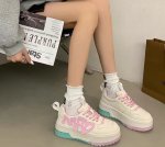 画像10: women's sports and leisure pink inner lace-up sneakers　レザーカラフル厚底プラットホームレースアップスニーカー (10)