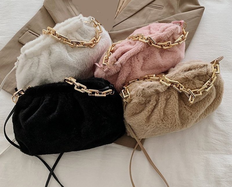 画像6: fur tote one shoulder underarm bag shoulder tote bag  ファーアンダーアームチェーンハンドルトートショルダーショッピングバッグ (6)