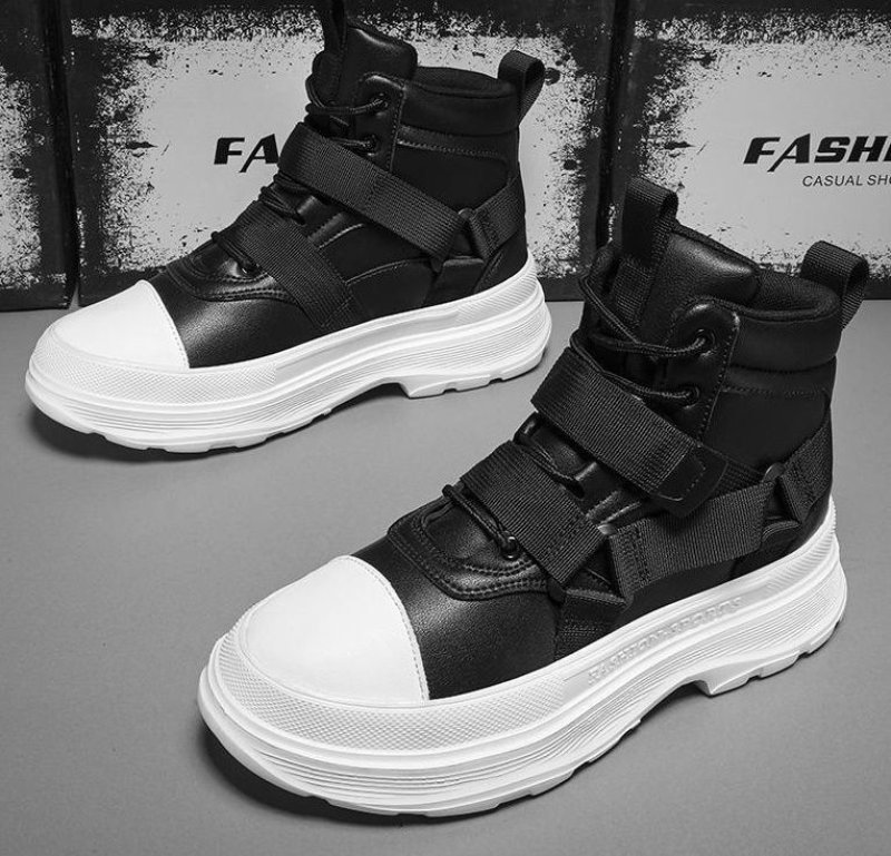 画像4: LEATHER HIGH CUT VELCRO SNEAKER BOOTS shoes　 男女兼用 ユニセックスレザーベルクロハイカットハイトップスニーカーブーツレザーレースアップスニーカー (4)